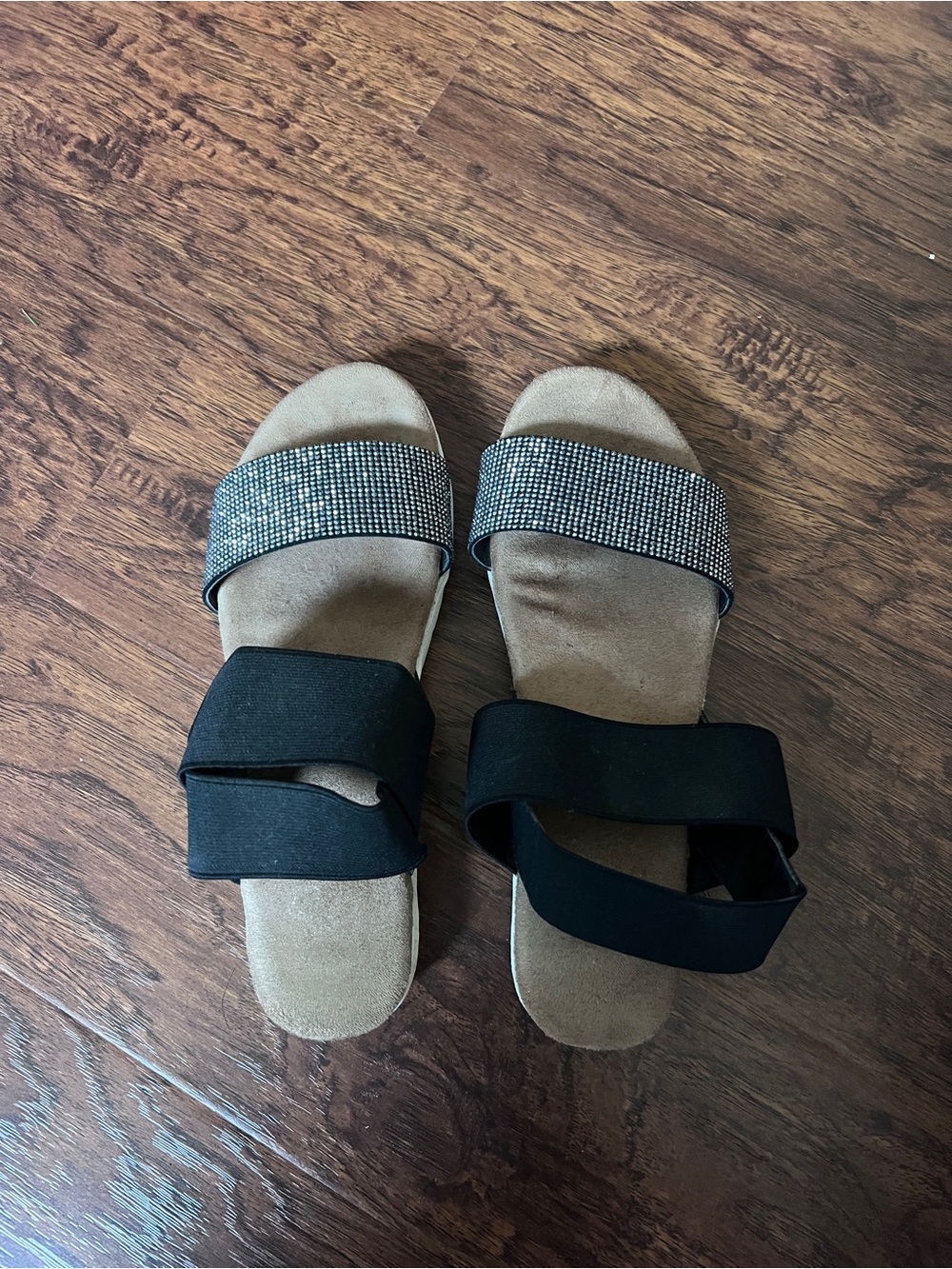 Black Women's Slide Sandals with Rhinestone Accent